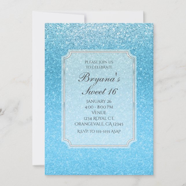 Fairy Tale Blue Glitzer Sweet 16 Party Einladungen (Vorderseite)