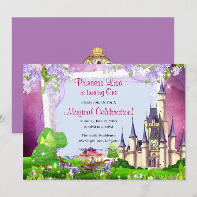 Fairy Tale Burg Princess Geburtstagsparty Einladung (Vorne/Hinten)