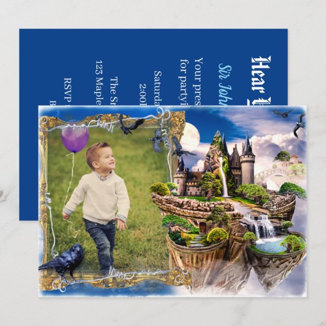 Fairy Tale Burgen Foto Geburtstag Einladung (Vorne/Hinten)