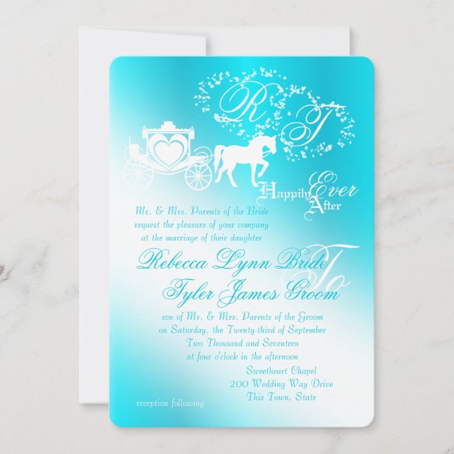 Fairy Tale Carriage Aqua Wedding Einladung (Vorderseite)