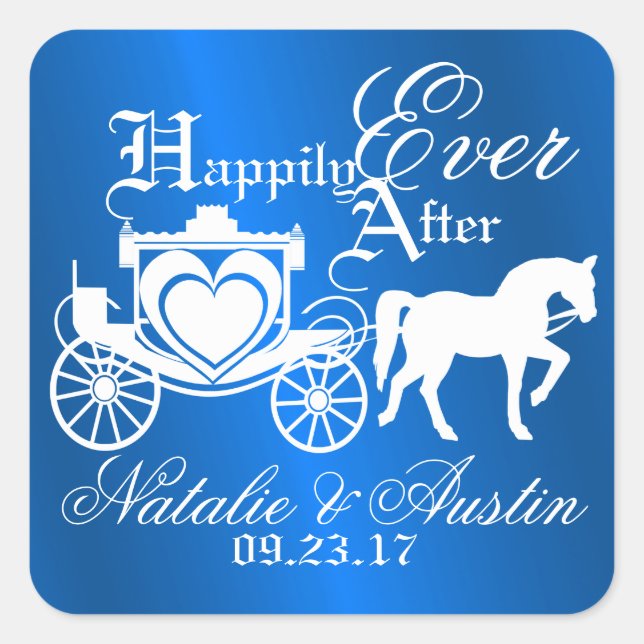 Fairy Tale Carriage Sapphire Blue Quadratischer Aufkleber (Vorderseite)