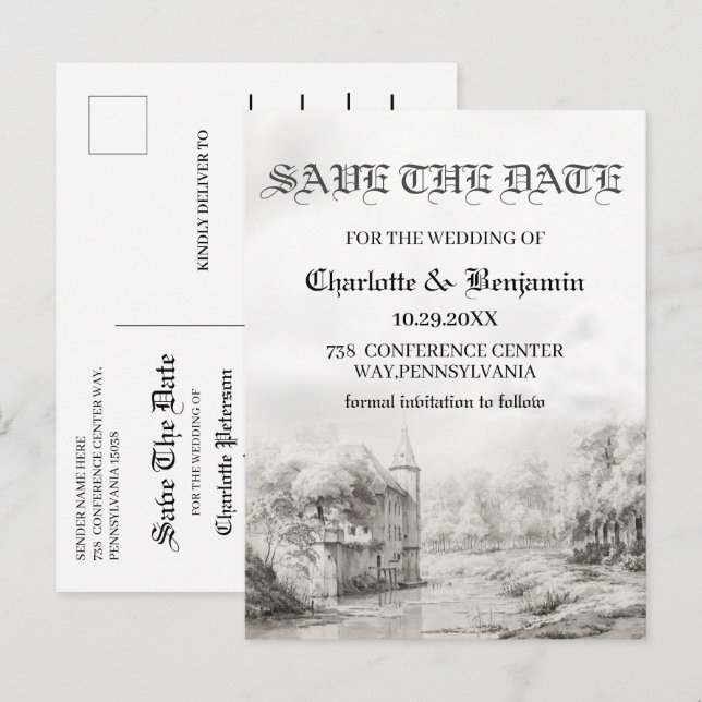 Fairy tale Castle Banca del Gottardo Save the Date Ankündigungspostkarte (Vorne/Hinten)