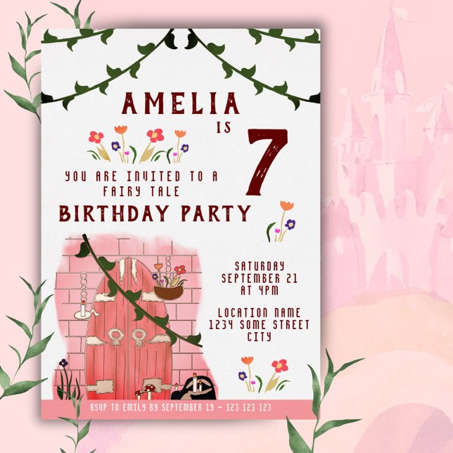 Fairy Tale Door Girl Birthday Party Gold Folieneinladung (Von Creator hochgeladen)