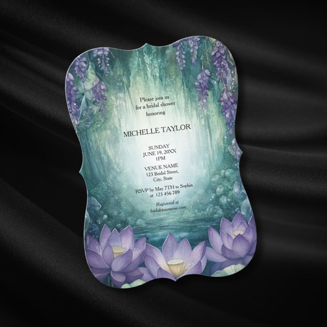 Fairy Tale Enchanted Forest Lotus Floral Bridal Einladung (enchanted lotus flowers forest)