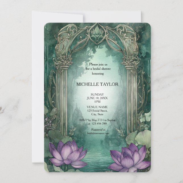 Fairy Tale Enchanted Forest Lotus Floral Bridal Einladung (Vorderseite)