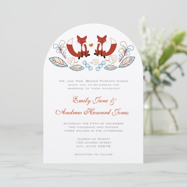 Fairy Tale Forest Fox Einladung zur Hochzeit (Stehend Vorderseite)