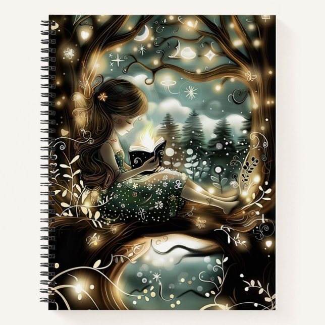 Fairy Tale Girls Reading by Starlight Notizbuch (Vorderseite)