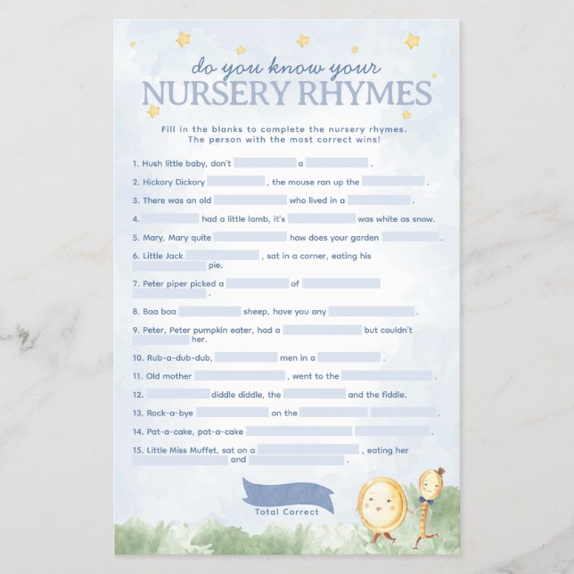 Fairy Tale Kinderzimmer Rhyme Baby Showspiel Flyer (Vorne)