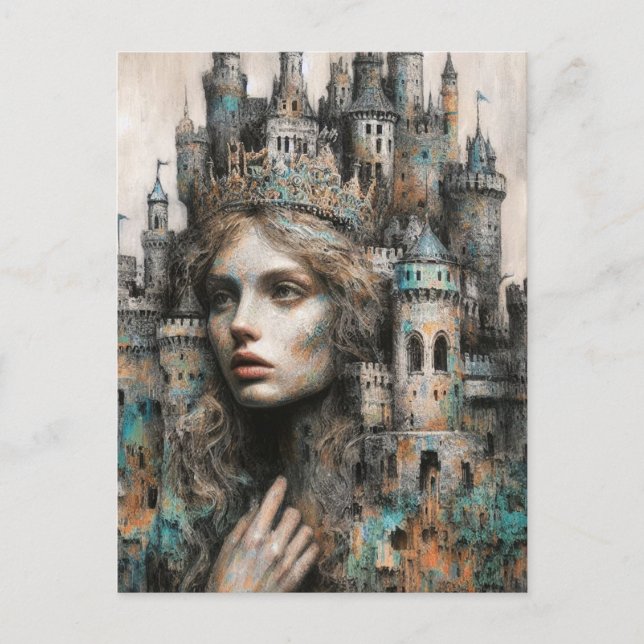 Fairy Tale Königin mit Schloss auf ihrem Kopf Postkarte (Vorderseite)