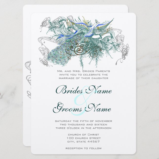 Fairy Tale Peacock Wedding Invitations (Devant / Derrière)
