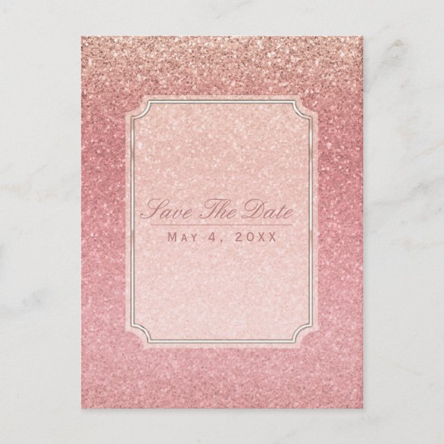 Fairy Tale Pink Glitzer Glam Party Save the Date Ankündigungspostkarte (Vorderseite)