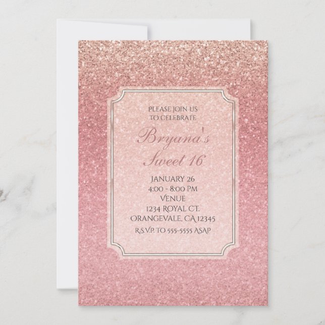 Fairy Tale Pink Glitzer Sweet 16 Party Einladungen (Vorderseite)