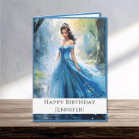 Fairy Tale Princess in Blue Happy Birthday Name