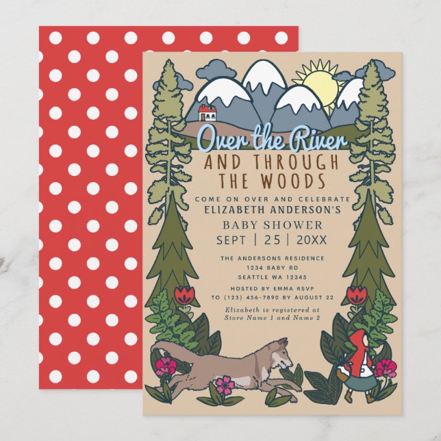 Fairy Tale Red Riding Hood Baby Dusche Einladung (Vorne/Hinten)