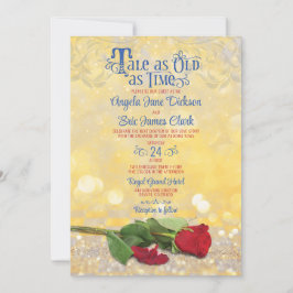 Fairy Tale Rote Rose Blue Gold Wedding Einladung