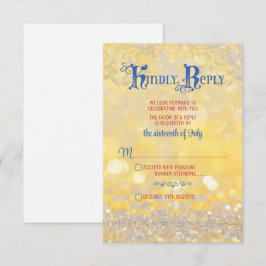 Fairy Tale Rote Rose Blue Gold Wedding RSVP Karte