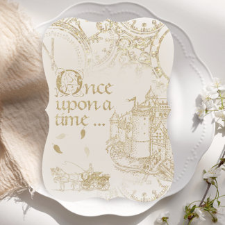 Fairy Tale Theme Castle Carriage Gold Glitzer Einladung
