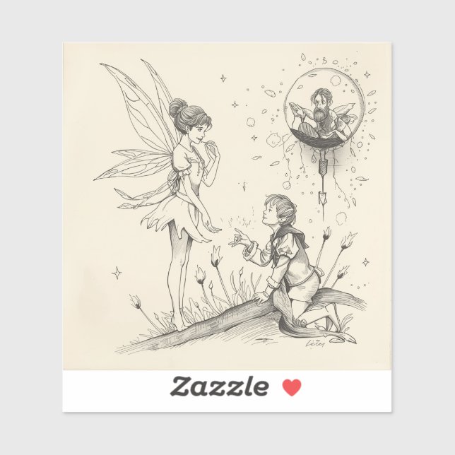 Fairy Tale–Themed Black and White Painting Images Aufkleber (Blatt)
