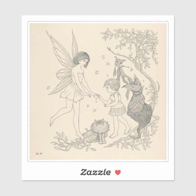 Fairy Tale–Themed Black and White Painting Images Aufkleber (Blatt)