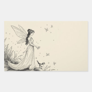  Fairy Tale–Themed Black and White Painting Images Rechteckiger Aufkleber