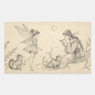  Fairy Tale–Themed Black and White Painting Images Rechteckiger Aufkleber