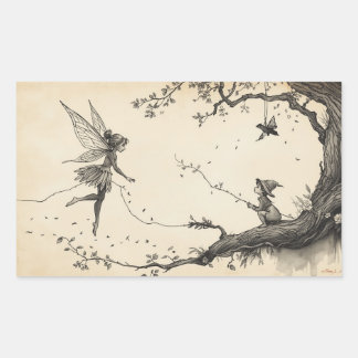 Fairy Tale–Themed Black and White Painting Images  Rechteckiger Aufkleber