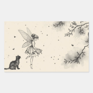 Fairy Tale–Themed Black and White Painting Images  Rechteckiger Aufkleber
