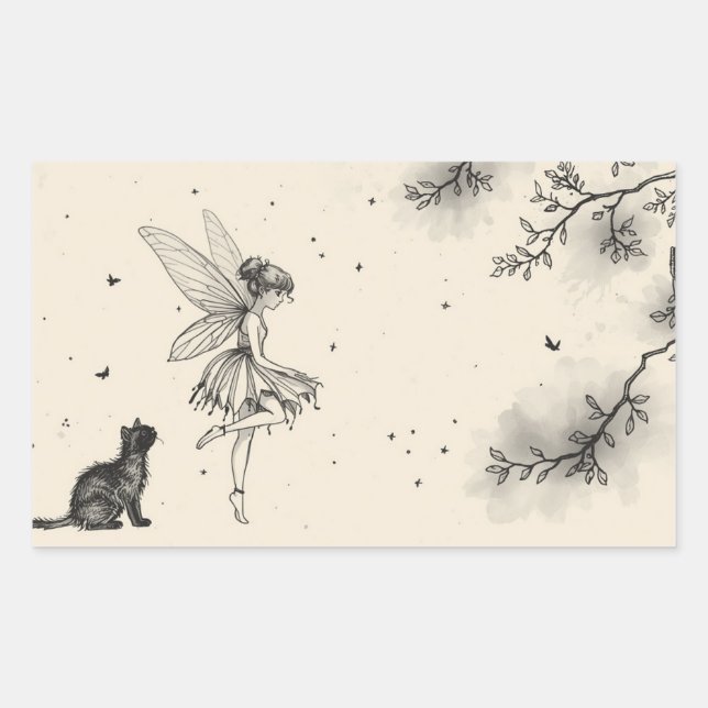 Fairy Tale–Themed Black and White Painting Images  Rechteckiger Aufkleber (Vorderseite)