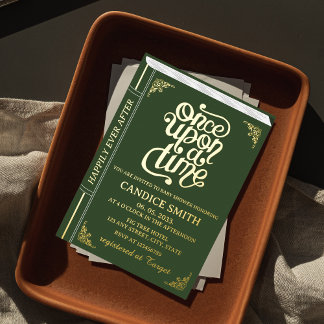 Fairy Tale Whimsical Book Cover Green Baby Dusche Folieneinladung