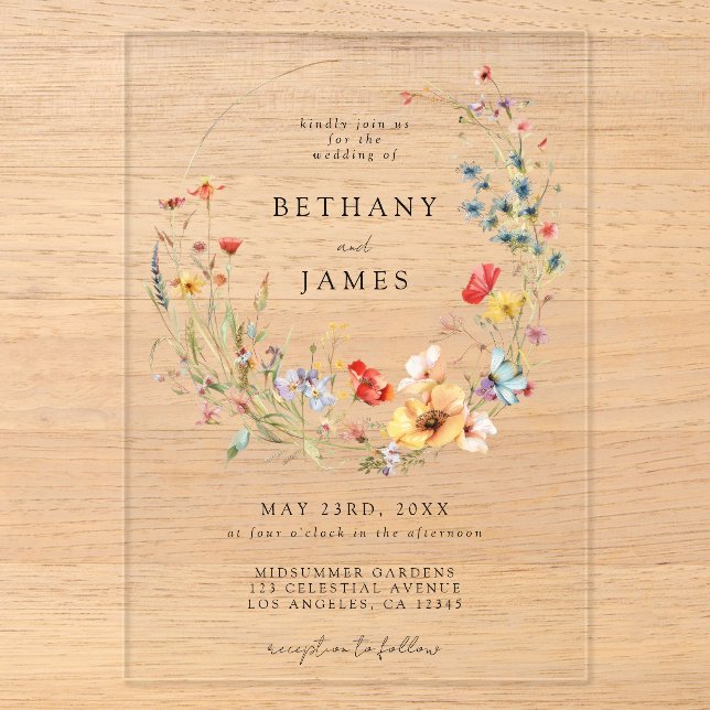 Fairy Tale Wildblume Wedding Acryleinladungen (Vorderseite)