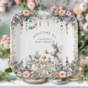 Fairy Tea Floral Bezaubertes Party Baby Girl Dusch Pappteller