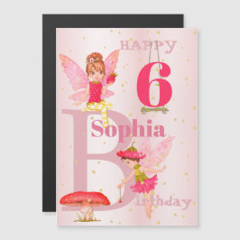 Fairy Theme Girl Pink Gold Kind Persönliches Alter Magnetkarte