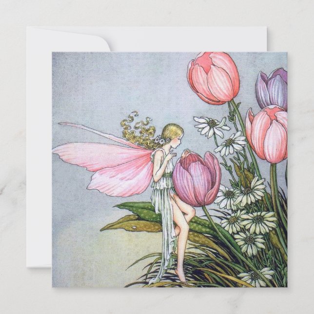 Fairy Tulips Vintage Illustration Carte Plat (Devant)