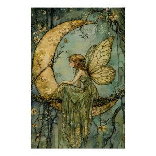 Fairy und Crescent Moon Poster