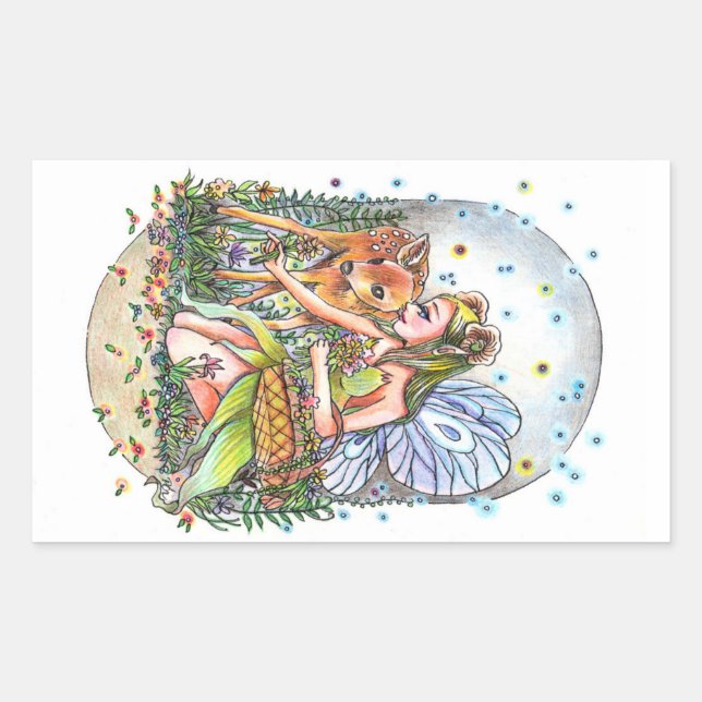 Fairy und Fawn Rechteckiger Aufkleber (Vorderseite)