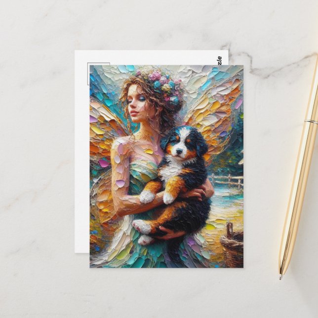 Fairy und ihr Berner Hund Welpe Postkarte (Vorderseite/Rückseite Beispiel)