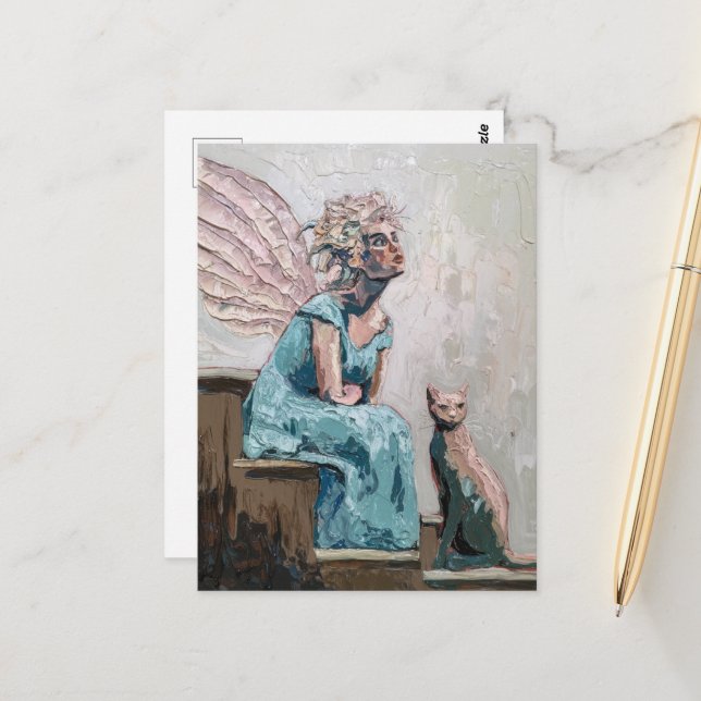 Fairy und ihre Katze sitzen auf den Stufen Postkarte (Vorderseite/Rückseite Beispiel)