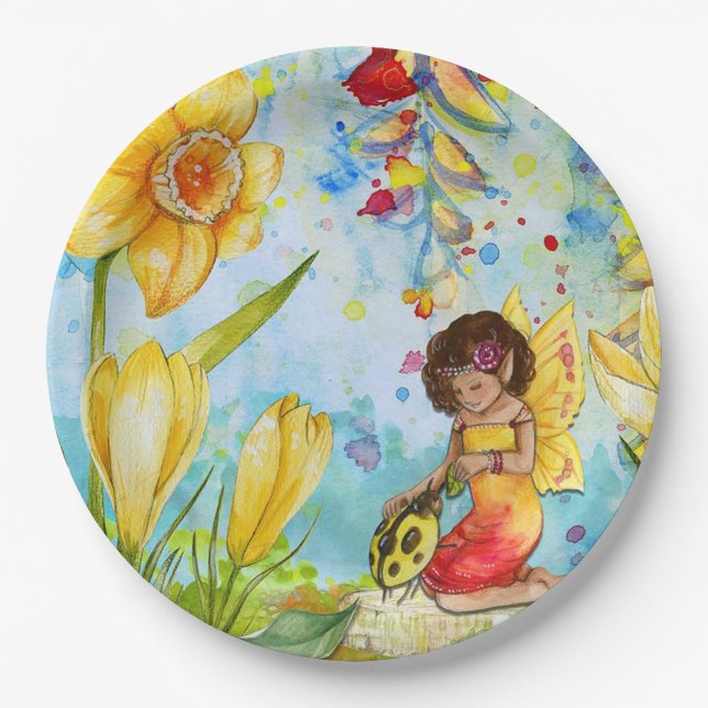 Fairy und Yellow Ladybug Birthday Party Teller (Vorderseite)
