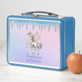 Fairy Unicorn Dripping Blue Glitzer Metall Brotdose