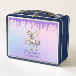 Fairy Unicorn Driving Lila Glitzer Metall Brotdose