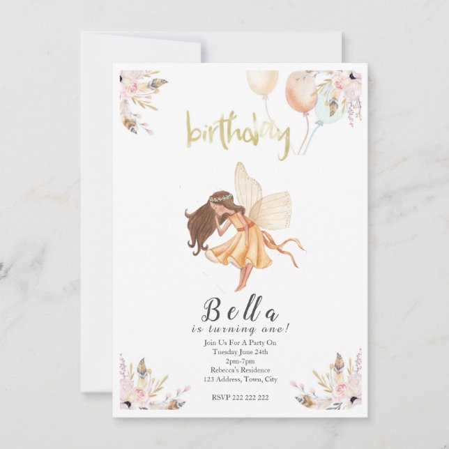Fairy Watercolor Babyeinladung Einladung (Vorderseite)