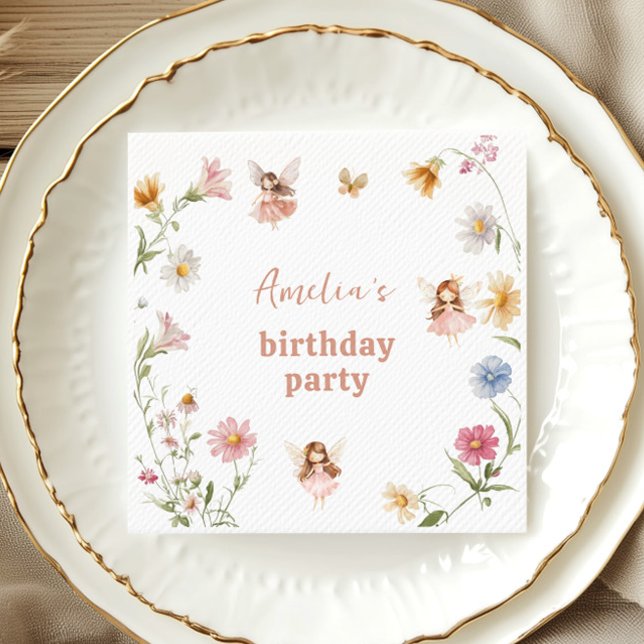 Fairy Watercolor Colorful Widflower Girls Birthday Serviette (Von Creator hochgeladen)