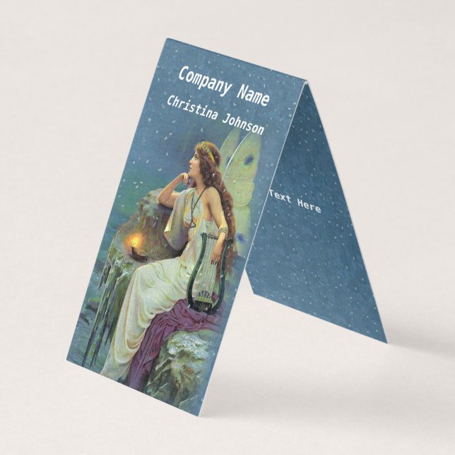 Fairy White Dress on Cliff Harp Candle Stars Blue Visitenkarten (Vorderseite)