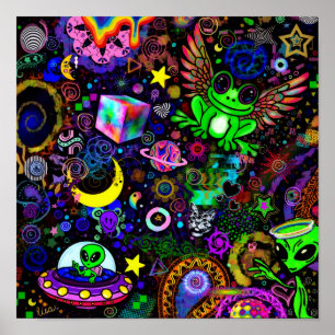 Fairy Wing Frosch Aufkleber Süßer trippiger Neon Poster
