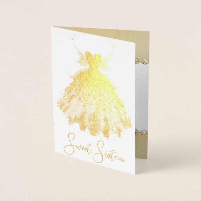 Fairy Wing Gown | Schöne goldene Fantasie Geburtst Folienkarte (Vorderseite)