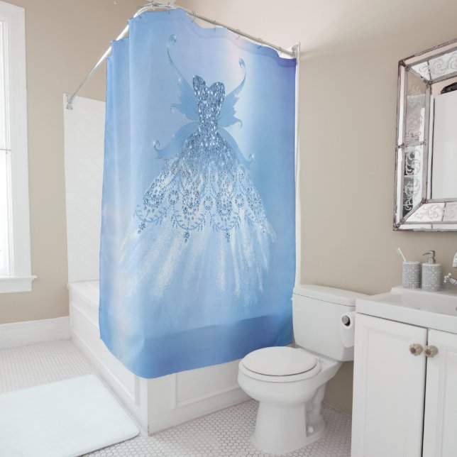 Fairy Wing Ice Gown | Frost Blue Iridescent Sheen Duschvorhang (Beispiel)