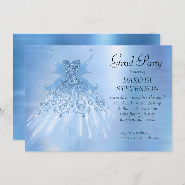 Fairy Wing Ice Gown | Frost Blue Iridescent Sheen Einladung (Vorne/Hinten)
