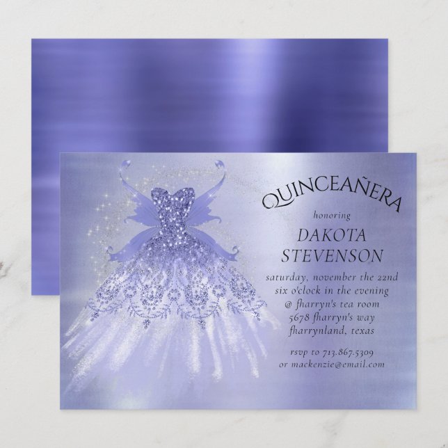 Fairy Wing Lavender Gown | Lila Iridescent Sheen Einladung (Vorne/Hinten)