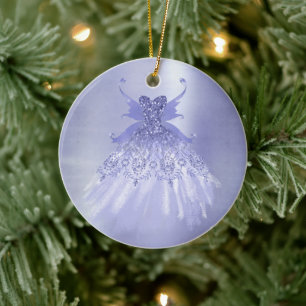Fairy Wing Lavender Gown   Lila Iridescent Sheen Keramik Ornament