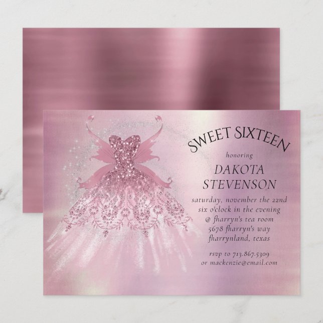 Fairy Wing Mauve Gown | Luxuriöse Dusty Pink Sheen Einladung (Vorne/Hinten)